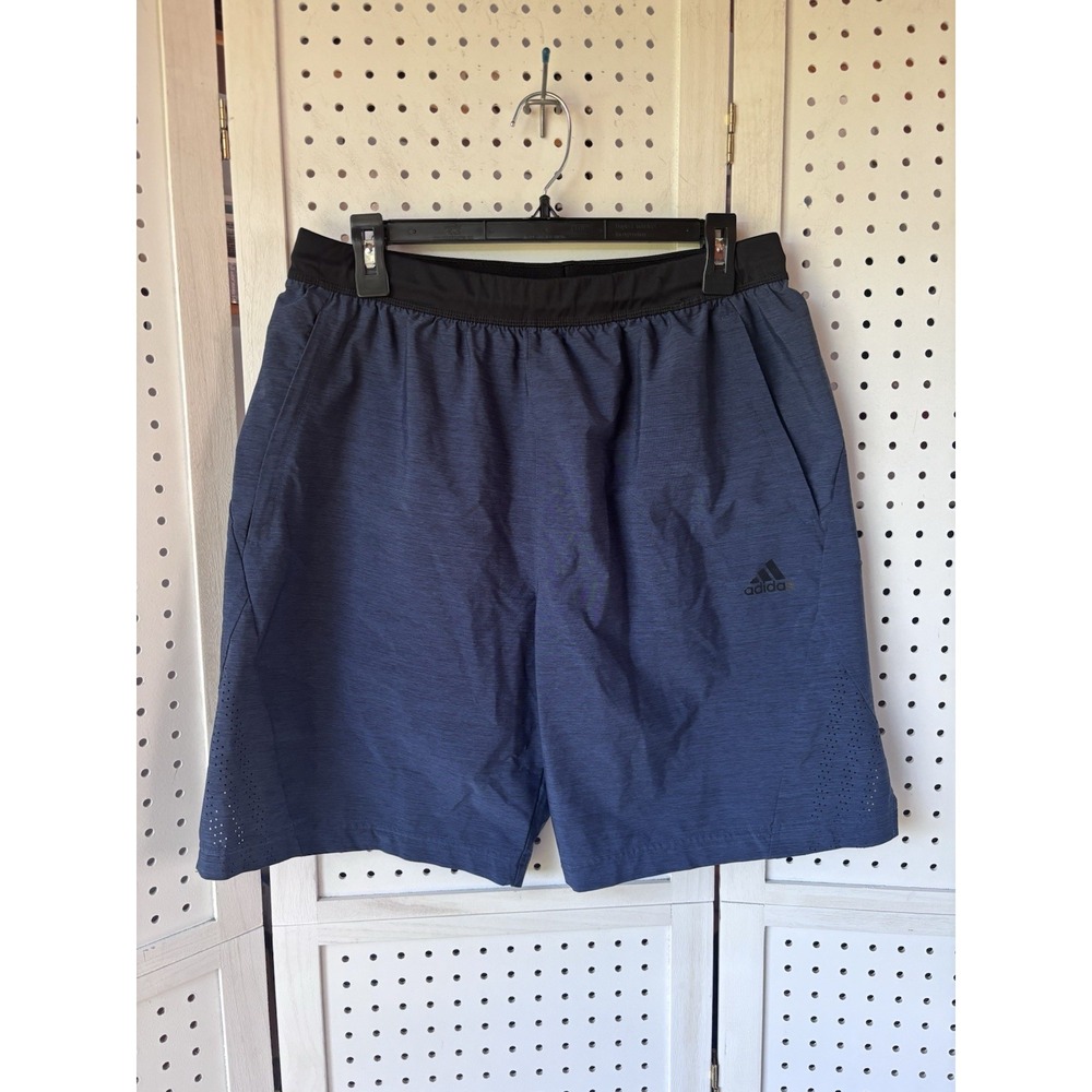 Adidas Active Shorts Zip Pockets Pull On Stretch Poly Spandex Blue Men's Lg